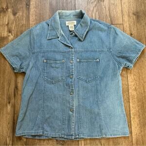Vintage St. John’s Bay Women’s Denim Shirt, Button Up, Textured, Cotton, MP